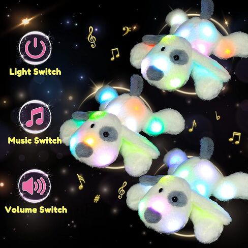 Hopearl LED Plush Puppy Lighting Up Stuffed Animal Dog Floppy Pup Night Lights Glow in The Dark Birthday Festival for Kids Toddler Girls, White, 14'' in Kuwait