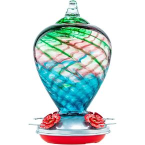 Gifts for Mom 34OZ Hand Blown Glass Hummingbird Feeders for Outdoors Hanging, with Ant Moat Humming Bird Feeders, Porch Backyard Decor Gifts for Women (Floral Balloon) in Saudi Arabia