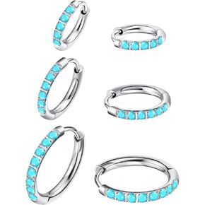 316L Surgical Steel Turquoise Huggie Hoop Earrings Set,Dainty Small Cute Silver Cartilage Earring for Multiple Piercing, Hypoallergenic for Women Men in Kuwait