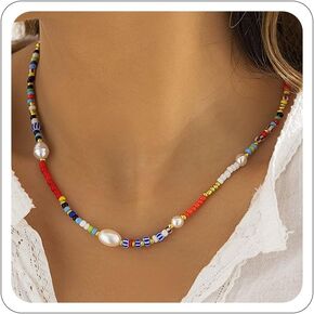 Colorful Beaded Choker Necklace for Women Bohemia Necklaces for Women Trendy Pearl Beaded Necklaces Boho Jewelry Accessories in Saudi Arabia
