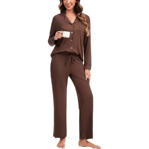 Women's Pajama Sets Long Sleeve Button Down Sleepwear Soft 2 Piece Pjs Ribbed Knit Lounge Set Nightwear in Saudi Arabia
