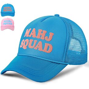Mahjong Print Trucker Hat Mahj Squad Embroidered Cap Mahj Cap Foam Trucker Hat for Mahjong Accessories Party Gifts in Kuwait