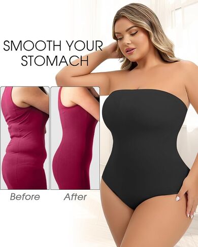 Body Smoothing Shapewear Strapless Waist Trainer Body Waist Shaper Ribbed Bodysuit Booty Lifting Shapewear in Saudi Arabia