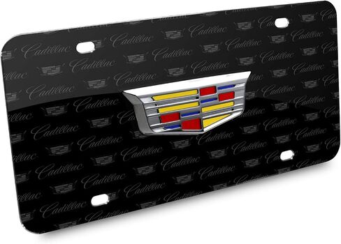 صورة iPick لشعار Cadillac Crest ثلاثي الأبعاد على لوحة ترخيص من الألومنيوم باللون الأسود بنمط الشعار in Saudi Arabia