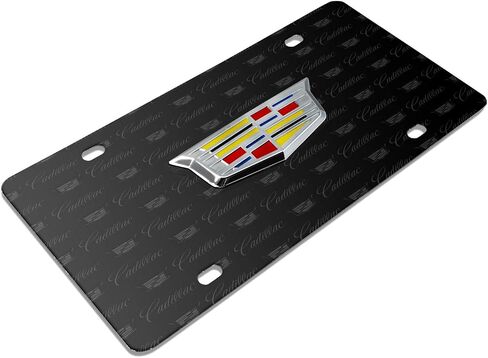 صورة iPick لشعار Cadillac Crest ثلاثي الأبعاد على لوحة ترخيص من الألومنيوم باللون الأسود بنمط الشعار in Saudi Arabia