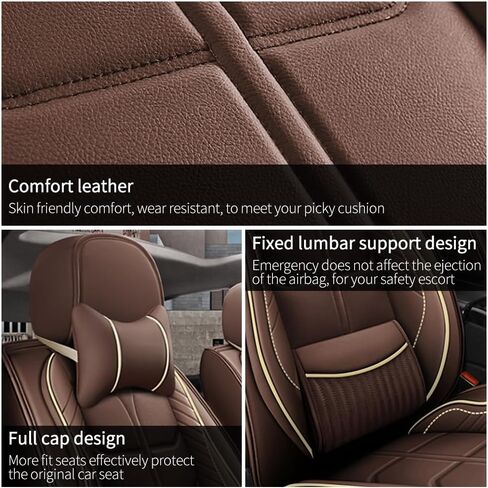 Leather Car Seat Cover for Infiniti QX60 2014-2023,Waterproof car seat Covers with Lumbar Support,Comfortable Breathable Seat Cover,Easy to Install(5PCS Luxury,Coffee) in Saudi Arabia