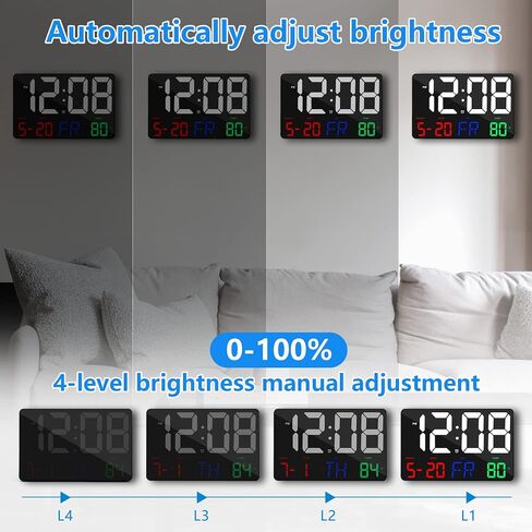 ساعة حائط رقمية، ساعة منبه رقمية LED مقاس 11.5 بوصة، شاشة كبيرة، مع جهاز تحكم عن بعد، سطوع قابل للتعديل، التقويم، درجة الحرارة، الغفوة، 12/24 ساعة، لغرفة المعيشة، المكتب، غرفة النوم، كبار السن، البالغين in Saudi Arabia