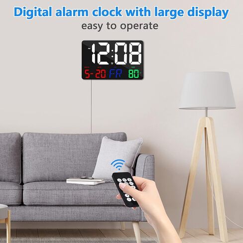 ساعة حائط رقمية، ساعة منبه رقمية LED مقاس 11.5 بوصة، شاشة كبيرة، مع جهاز تحكم عن بعد، سطوع قابل للتعديل، التقويم، درجة الحرارة، الغفوة، 12/24 ساعة، لغرفة المعيشة، المكتب، غرفة النوم، كبار السن، البالغين in Saudi Arabia