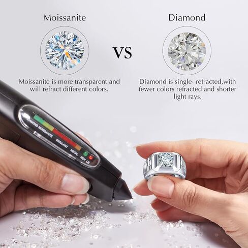 2CT مويسانيتي خاتم الخطوبة للرجال 14K / الذهب الأبيض 925 الفضة الاسترليني الرجال وعد الزفاف مويسانيتي مجوهرات هدية جولة قطع D اللون VVS1 وضوح حجم 8-12 in Kuwait