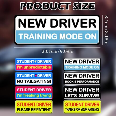 8Pcs Student Driver Magnetic Sticker, Removable Lovely Student Driver Sticker Magnet Supplies for Car, Keep Your Distance Safety Sign Suitable for Novice Drivers in Saudi Arabia
