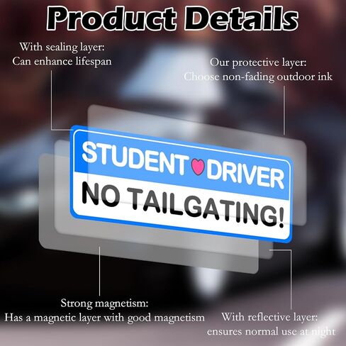 8Pcs Student Driver Magnetic Sticker, Removable Lovely Student Driver Sticker Magnet Supplies for Car, Keep Your Distance Safety Sign Suitable for Novice Drivers in Saudi Arabia