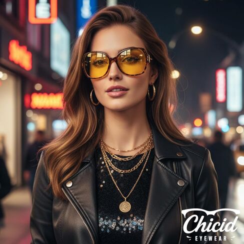 Chicid Night Vision Driving Glasses for Women, Oversized Polarized HD Yellow Anti Glare Lens with UV400 Protection in Kuwait