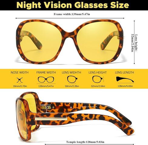 Chicid Night Vision Driving Glasses for Women, Oversized Polarized HD Yellow Anti Glare Lens with UV400 Protection in Kuwait