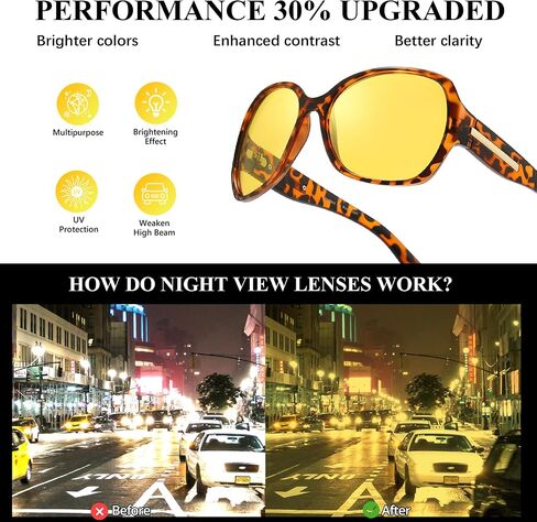 Chicid Night Vision Driving Glasses for Women, Oversized Polarized HD Yellow Anti Glare Lens with UV400 Protection in Kuwait