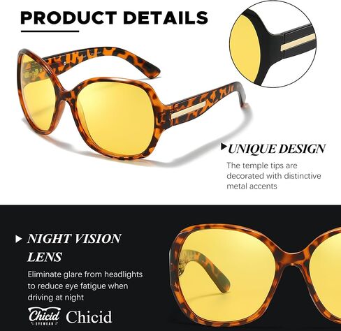 Chicid Night Vision Driving Glasses for Women, Oversized Polarized HD Yellow Anti Glare Lens with UV400 Protection in Kuwait