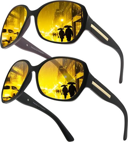 Chicid Night Vision Driving Glasses for Women, Oversized Polarized HD Yellow Anti Glare Lens with UV400 Protection in Kuwait