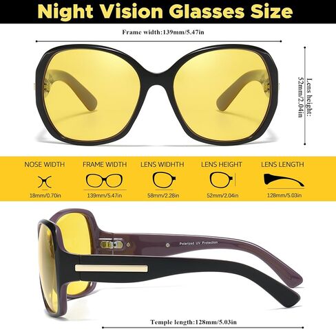 Chicid Night Vision Driving Glasses for Women, Oversized Polarized HD Yellow Anti Glare Lens with UV400 Protection in Kuwait