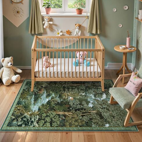 LIVEBOX 3x5 Green Washable Area Rug, Non-Slip Small Entryway Rug Vintage Farmhouse Jungle Boys Rug for Bedroom Living Room Low-Pile Whimsical Carpet for Bathroom Kitchen(Green, 3'x5') in Saudi Arabia