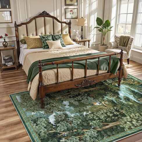 LIVEBOX 3x5 Green Washable Area Rug, Non-Slip Small Entryway Rug Vintage Farmhouse Jungle Boys Rug for Bedroom Living Room Low-Pile Whimsical Carpet for Bathroom Kitchen(Green, 3'x5') in Saudi Arabia