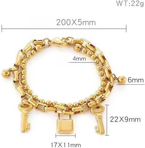 سوار قفل من الذهب الأصفر عيار 14 قيراط مع مفتاح للنساء، أساور قفل مفتاح Joyas De Beads سلسلة أساور ساحرة، سوار قفل ومجوهرات رئيسية للأزواج in Saudi Arabia