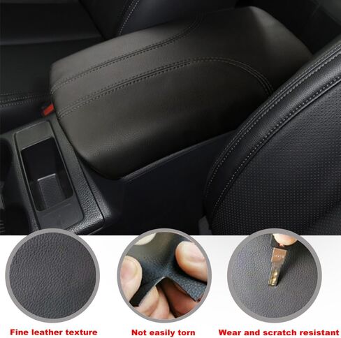 غطاء مسند ذراع لوحدة التحكم المركزية للسيارة من Blazeray لسيارة Nissan Rogue 2014-2020/Nissan Rogue Sport 2017-2022 ملحقات داخلية من الجلد لمسند ذراع الكوع وغطاء حماية (جلد أسود + غرز سوداء) in Kuwait