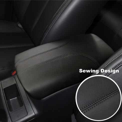غطاء مسند ذراع لوحدة التحكم المركزية للسيارة من Blazeray لسيارة Nissan Rogue 2014-2020/Nissan Rogue Sport 2017-2022 ملحقات داخلية من الجلد لمسند ذراع الكوع وغطاء حماية (جلد أسود + غرز سوداء) in Kuwait