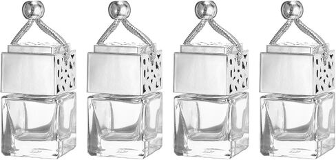 uxcell 4pcs Hanging Car Air Freshener Perfume Bottle, 8ml Pendant Empty Clear Glass Essential Oil Aromatherapy Diffuser with Wooden Cap for Car Decor (Cube) in Saudi Arabia
