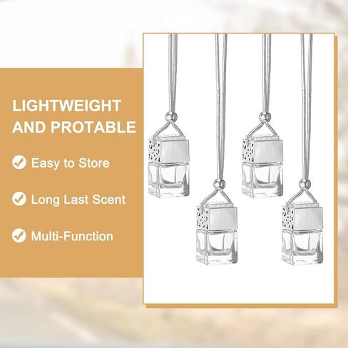 uxcell 4pcs Hanging Car Air Freshener Perfume Bottle, 8ml Pendant Empty Clear Glass Essential Oil Aromatherapy Diffuser with Wooden Cap for Car Decor (Cube) in Saudi Arabia