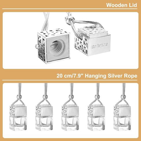 uxcell 4pcs Hanging Car Air Freshener Perfume Bottle, 8ml Pendant Empty Clear Glass Essential Oil Aromatherapy Diffuser with Wooden Cap for Car Decor (Cube) in Saudi Arabia