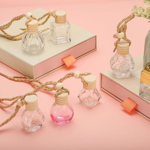 uxcell 4pcs Hanging Car Air Freshener Perfume Bottle, 8ml Pendant Empty Clear Glass Essential Oil Aromatherapy Diffuser with Wooden Cap for Car Decor (Cube) in Saudi Arabia