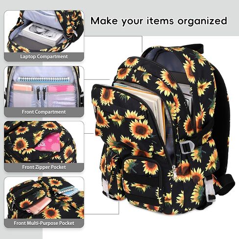 Sunflower Backpack for Girls Kids Backpack Cute School Bookbag School Backpacks for Teens Girls (Black) in Saudi Arabia