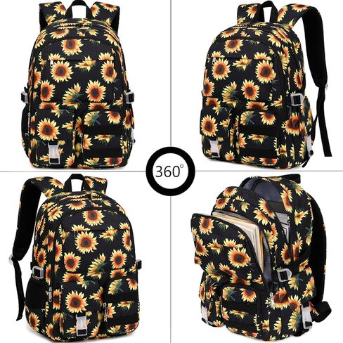 Sunflower Backpack for Girls Kids Backpack Cute School Bookbag School Backpacks for Teens Girls (Black) in Saudi Arabia
