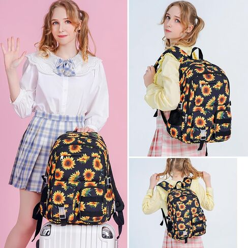 Sunflower Backpack for Girls Kids Backpack Cute School Bookbag School Backpacks for Teens Girls (Black) in Saudi Arabia