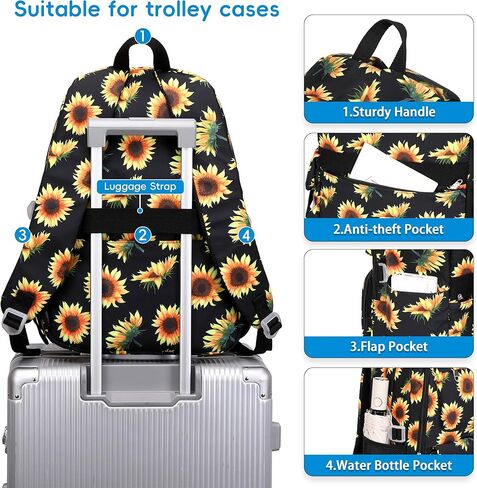 Sunflower Backpack for Girls Kids Backpack Cute School Bookbag School Backpacks for Teens Girls (Black) in Saudi Arabia