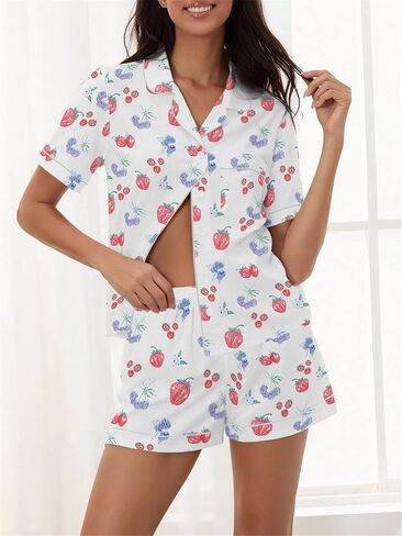 Women's 2 Piece Pajama Set Loungewear Pajamas Cute Pjs Sets Sleepwear Button Down Lounge Sets Soft Preppy Y2k in Saudi Arabia