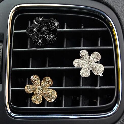 Daisy Air Vent Clips, 3 Pcs Cute Flower Crystal Rhinestone Car Air Conditioning Outlet Clip Vehicle Air Freshener Clip Charm Car Inter Decor Accessories for Women (Silver, 1.6inch) in Saudi Arabia