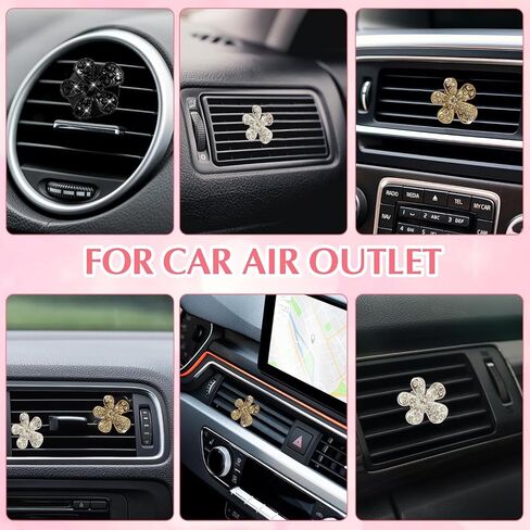 Daisy Air Vent Clips, 3 Pcs Cute Flower Crystal Rhinestone Car Air Conditioning Outlet Clip Vehicle Air Freshener Clip Charm Car Inter Decor Accessories for Women (Silver, 1.6inch) in Saudi Arabia