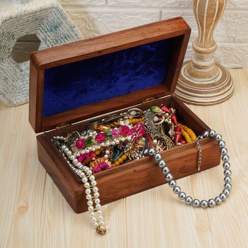 Ajuny Hand Carved Wooden Decorative Jewelry Storage Box Tree Leaf Design Vintage Style - Multipurpose Keepsake Trinket Holder, Treasure Chest Organizer Box Great for Gifts - Brown, 10x6 Inch in Saudi Arabia