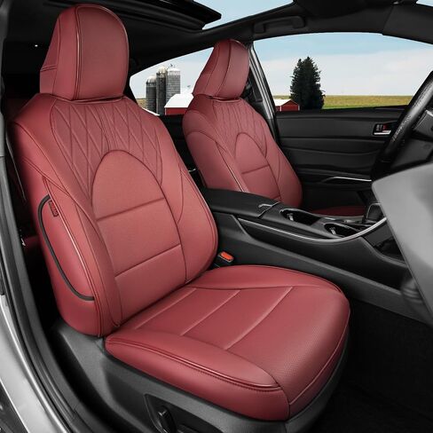 أغطية مقاعد كامري لسيارة Toyota Camry 2018 2019 2020 2021 2022 2023 2024 LE, SE,SE Nightshade (ليست للهجين) مجموعة كاملة من الجلد، واقيات مقاعد السيارة، جلد (عنابي) in Kuwait