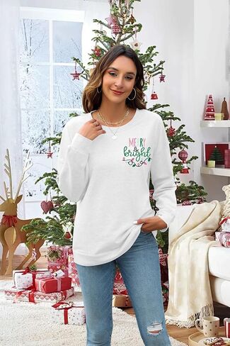 سويت شيرت عيد الميلاد للنساء، سويت شيرت مرح ومشرق، بلوفر برسومات شجرة عيد الميلاد، قميص طويل الأكمام للعطلات in Kuwait