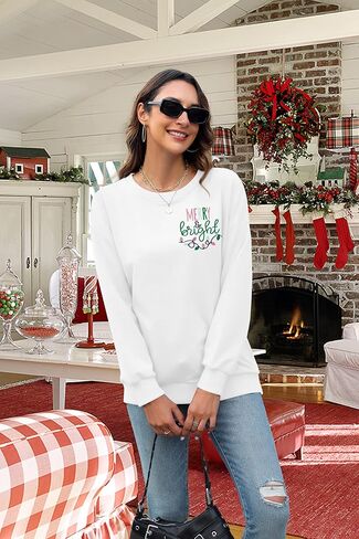 سويت شيرت عيد الميلاد للنساء، سويت شيرت مرح ومشرق، بلوفر برسومات شجرة عيد الميلاد، قميص طويل الأكمام للعطلات in Kuwait