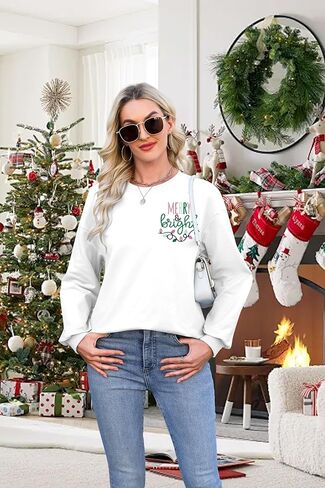 سويت شيرت عيد الميلاد للنساء، سويت شيرت مرح ومشرق، بلوفر برسومات شجرة عيد الميلاد، قميص طويل الأكمام للعطلات in Kuwait