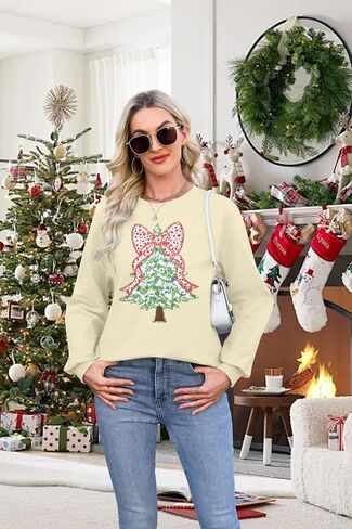 Christmas Sweatshirts for Women Merry and Bright Sweatshirt Xmas Tree Graphic Pullover Holiday Long Sleeve Shirt in Saudi Arabia