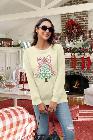 Christmas Sweatshirts for Women Merry and Bright Sweatshirt Xmas Tree Graphic Pullover Holiday Long Sleeve Shirt in Saudi Arabia