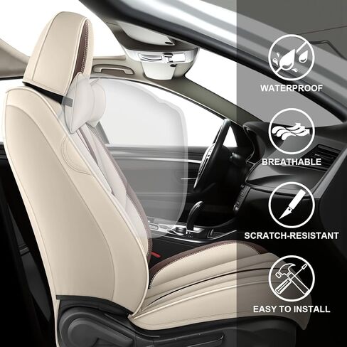 Luxury Car Seat Covers for BMW iX 2022-2026, Simple Comfortable Front and Rear Split Bench Auto Seat Protectors from Damage with Pillows (Full Set, Beige&Coffee) in Saudi Arabia