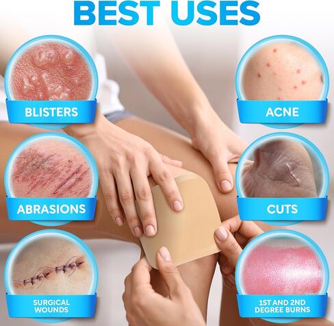 JJ CARE Hydrocolloid Dressing 6x6 [Pack 5], 0.35MM Thick Large Hydrocolloid Bandages w/o Border, Self-Adhesive Thin Hydrocolloid Wound Dressing, Wound Care Bandages for Bedsores and Blisters in Saudi Arabia
