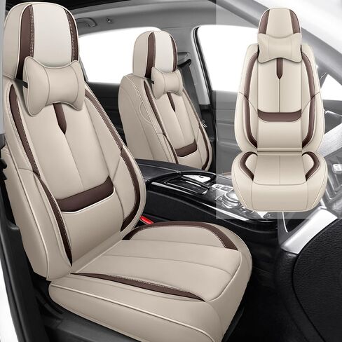 Luxury Car Seat Covers for BMW iX 2022-2026, Simple Comfortable Front and Rear Split Bench Auto Seat Protectors from Damage with Pillows (Full Set, Beige&Coffee) in Saudi Arabia