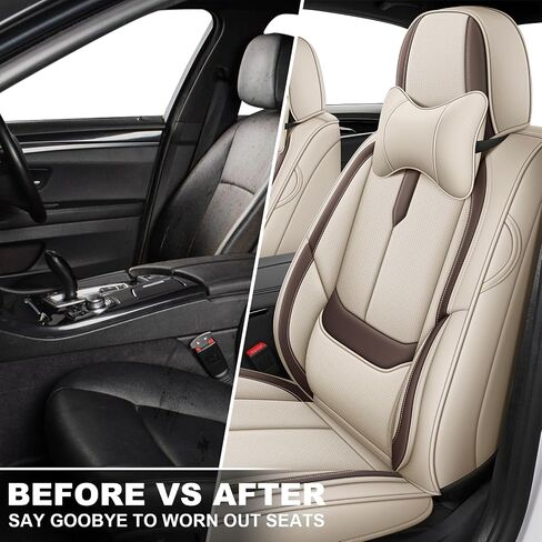 Luxury Car Seat Covers for BMW iX 2022-2026, Simple Comfortable Front and Rear Split Bench Auto Seat Protectors from Damage with Pillows (Full Set, Beige&Coffee) in Saudi Arabia