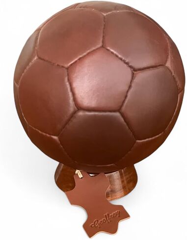 Geoffrey Vintage 32 Panel Soccer Ball 100% Cow Leather with Wooden Base | TAN & Dark Brown | Size 5 | Retro Football in Kuwait