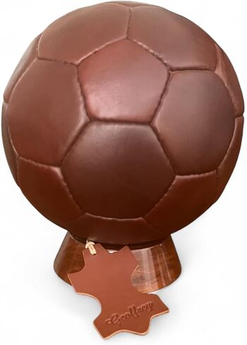 Geoffrey Vintage 32 Panel Soccer Ball 100% Cow Leather with Wooden Base | TAN & Dark Brown | Size 5 | Retro Football in Kuwait